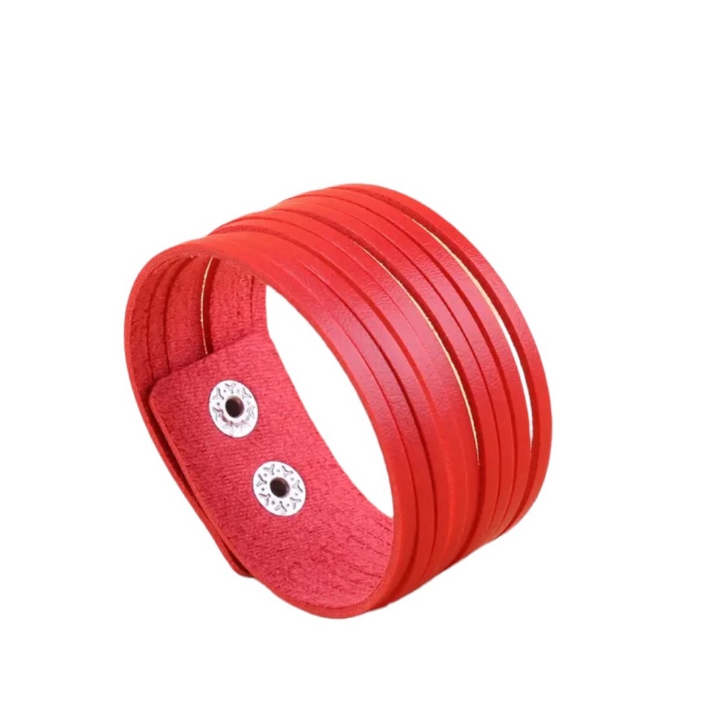 Rich Red Split Leather Band Bracelet